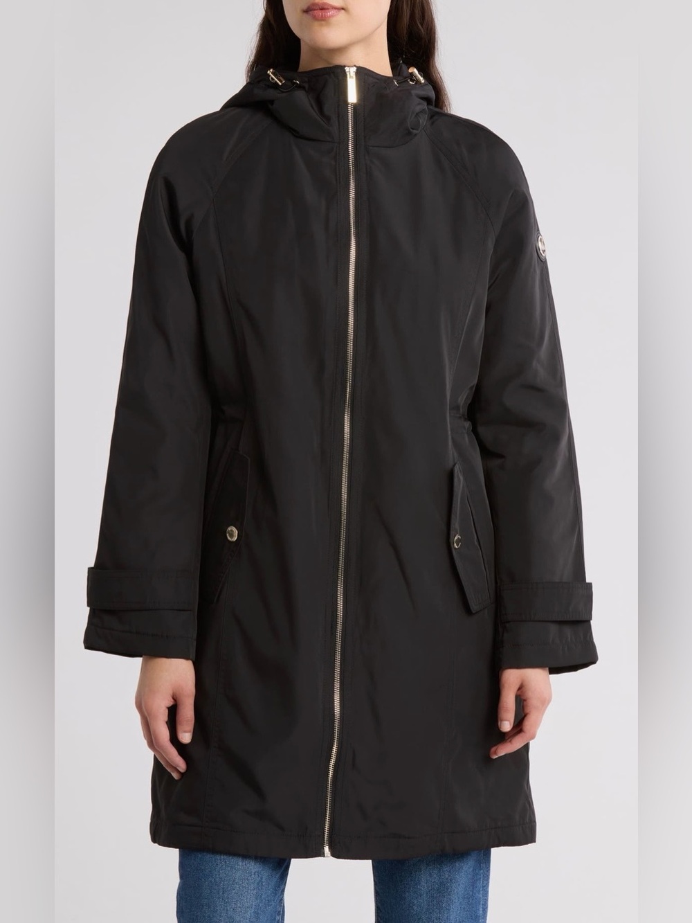 MICHAEL Michael Kors Black Hooded Long Trench Coat